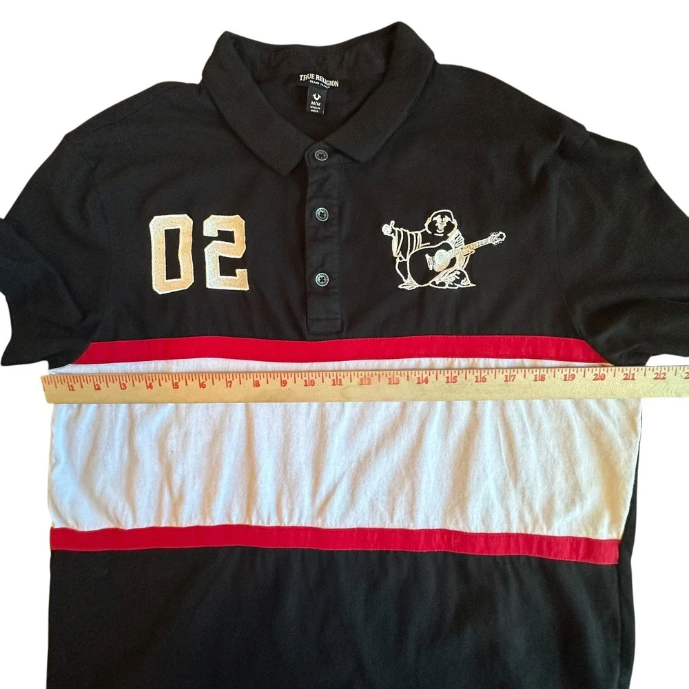 True Religion Relaxed Panelled Polo‎ Shirt Black Number 02 Embroidered Logo M